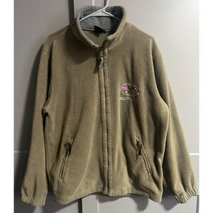 Australia Full Zip Collar Neck Fleece Jacket Embroidered Patch Brown Size Medium